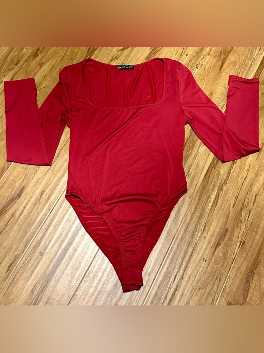 SHEIN Red Long Sleeve Square Neck Stretch Bodysuit